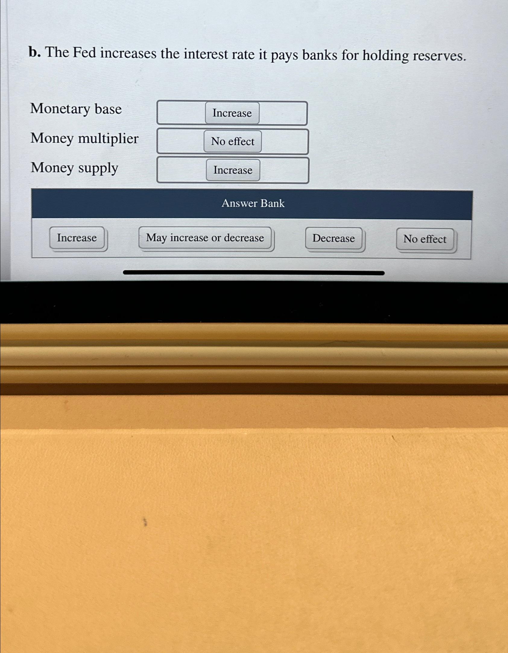 b . The Fed increases the interest rate it pays
