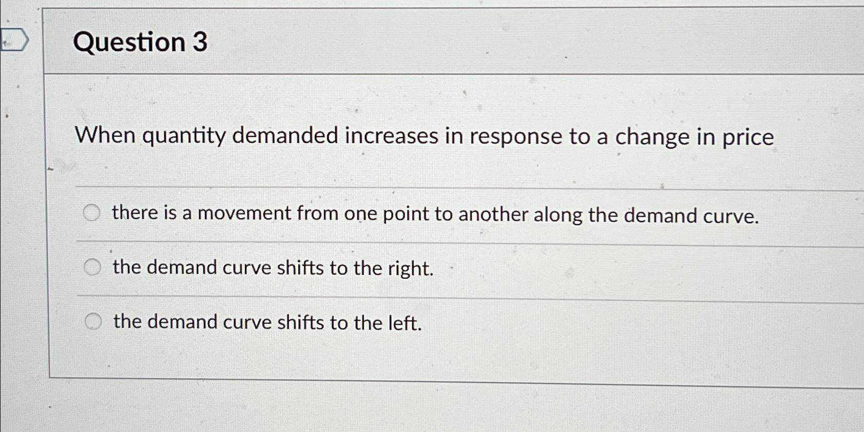 Question 3 When quantity demanded increases in