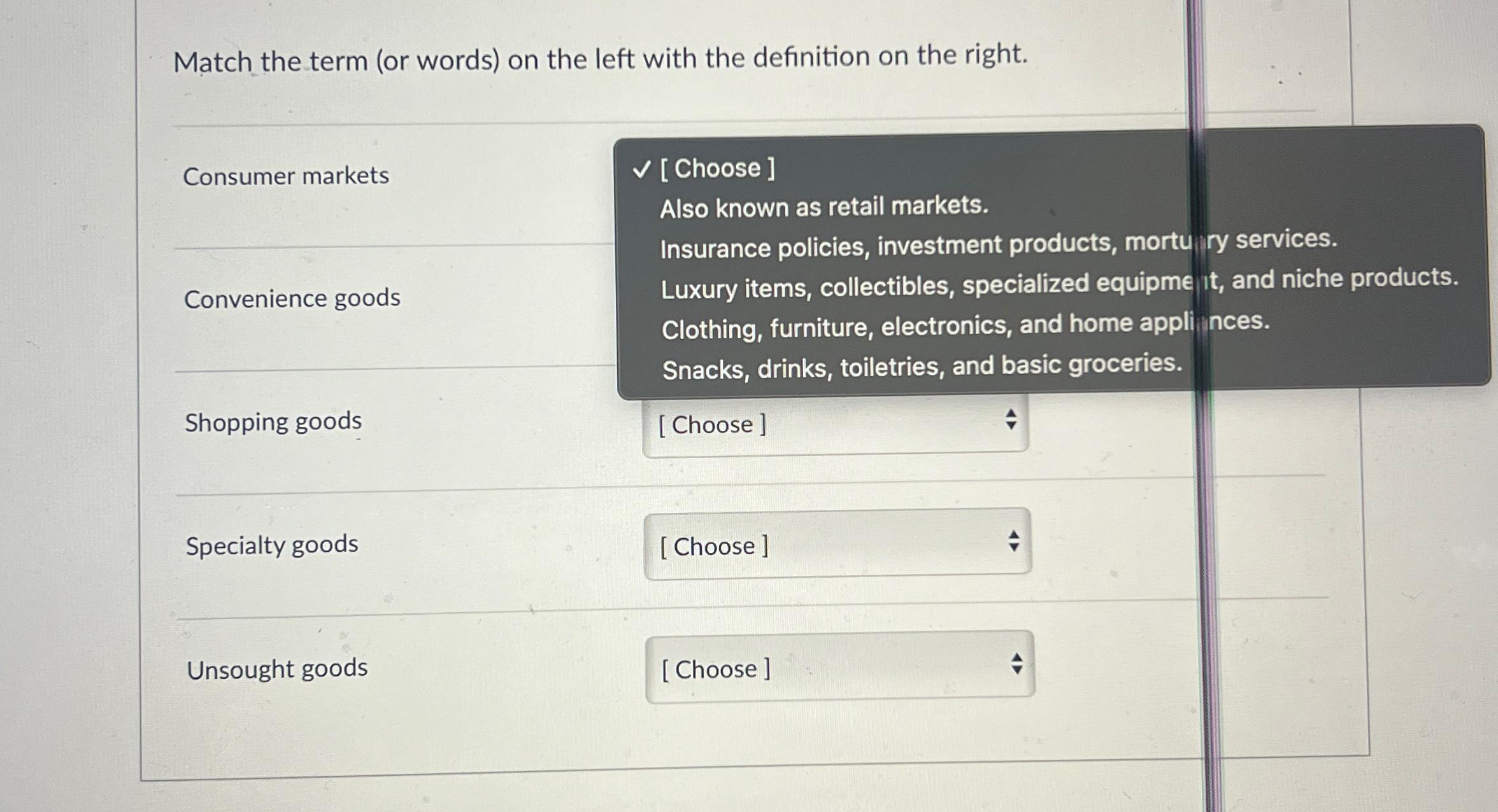 Match the term ( or words ) on the left with the