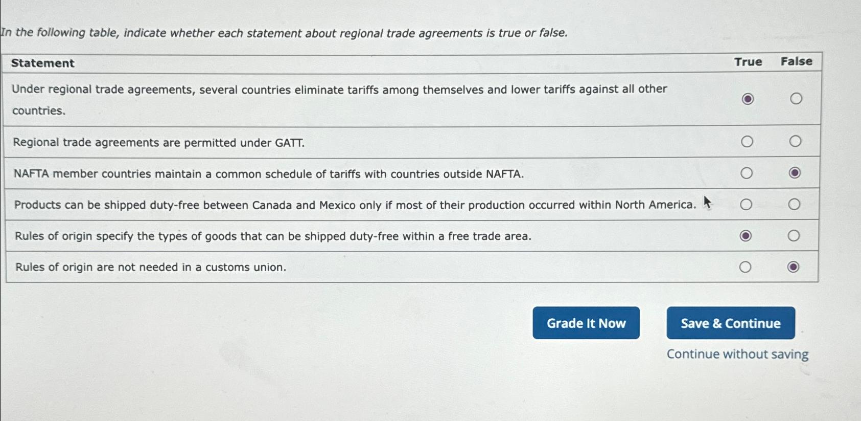 In the following table, indicate whether each