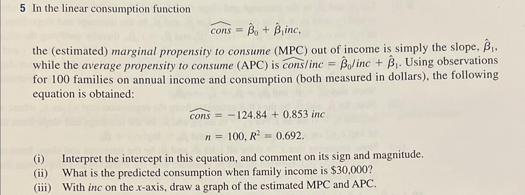 5 In the linear consumption function widehat (