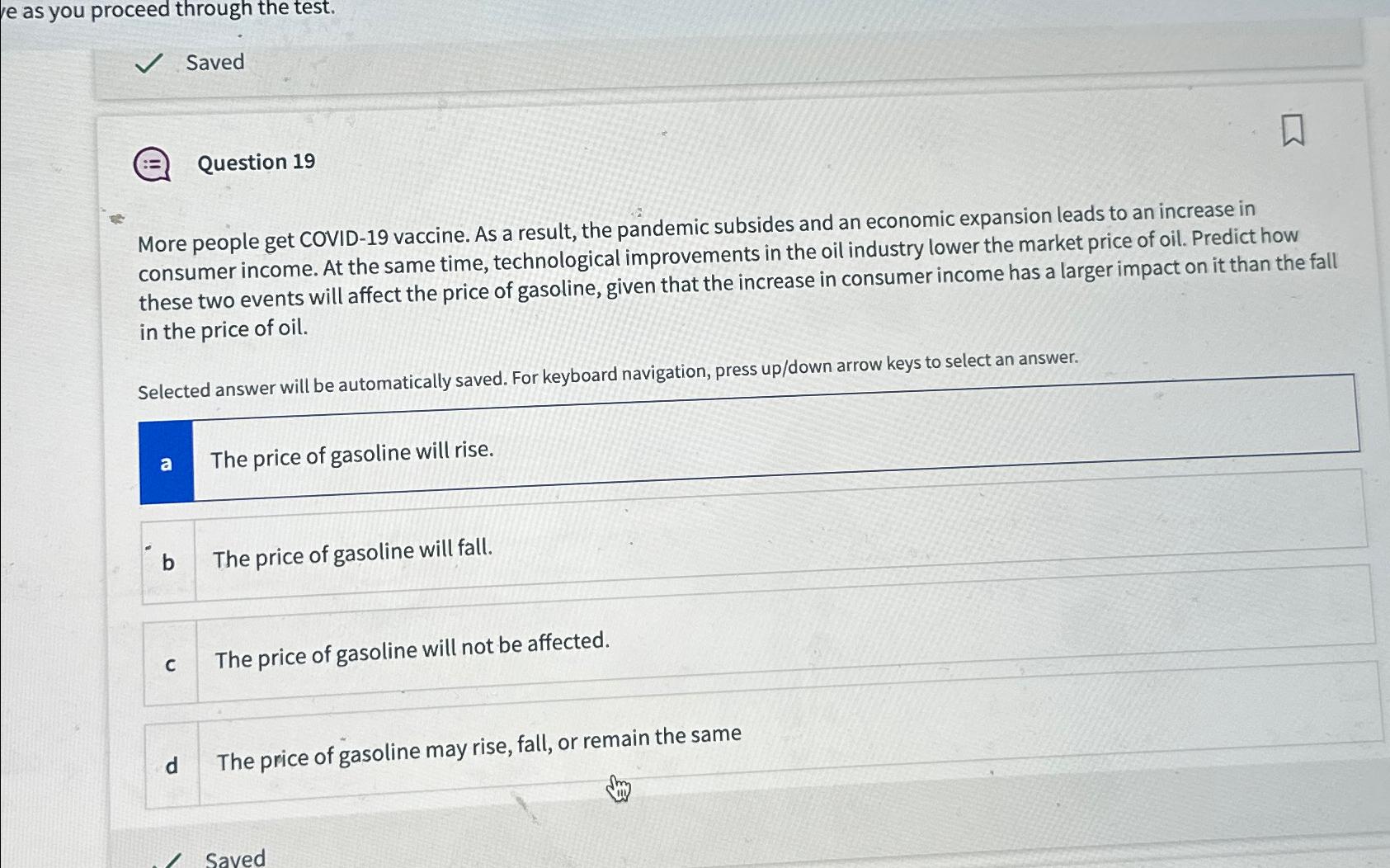 e as you proceed through the test. Saved Question