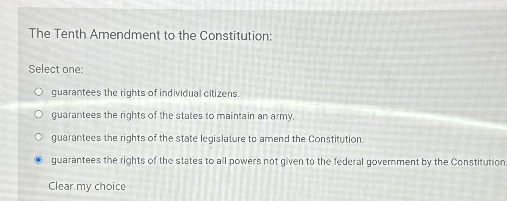 The Tenth Amendment to the Constitution: Select