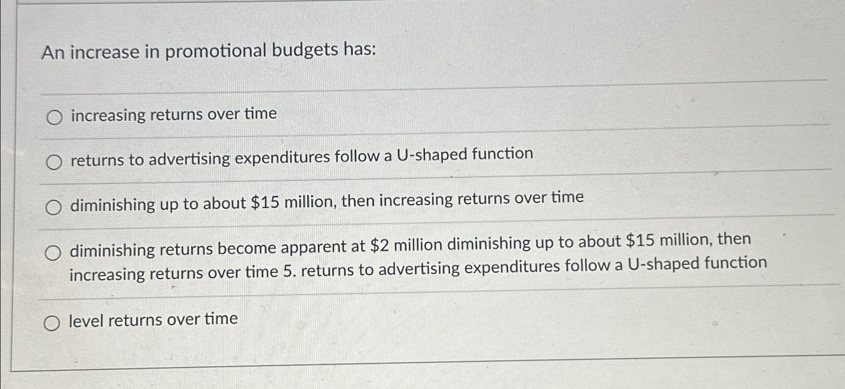 An increase in promotional budgets has: