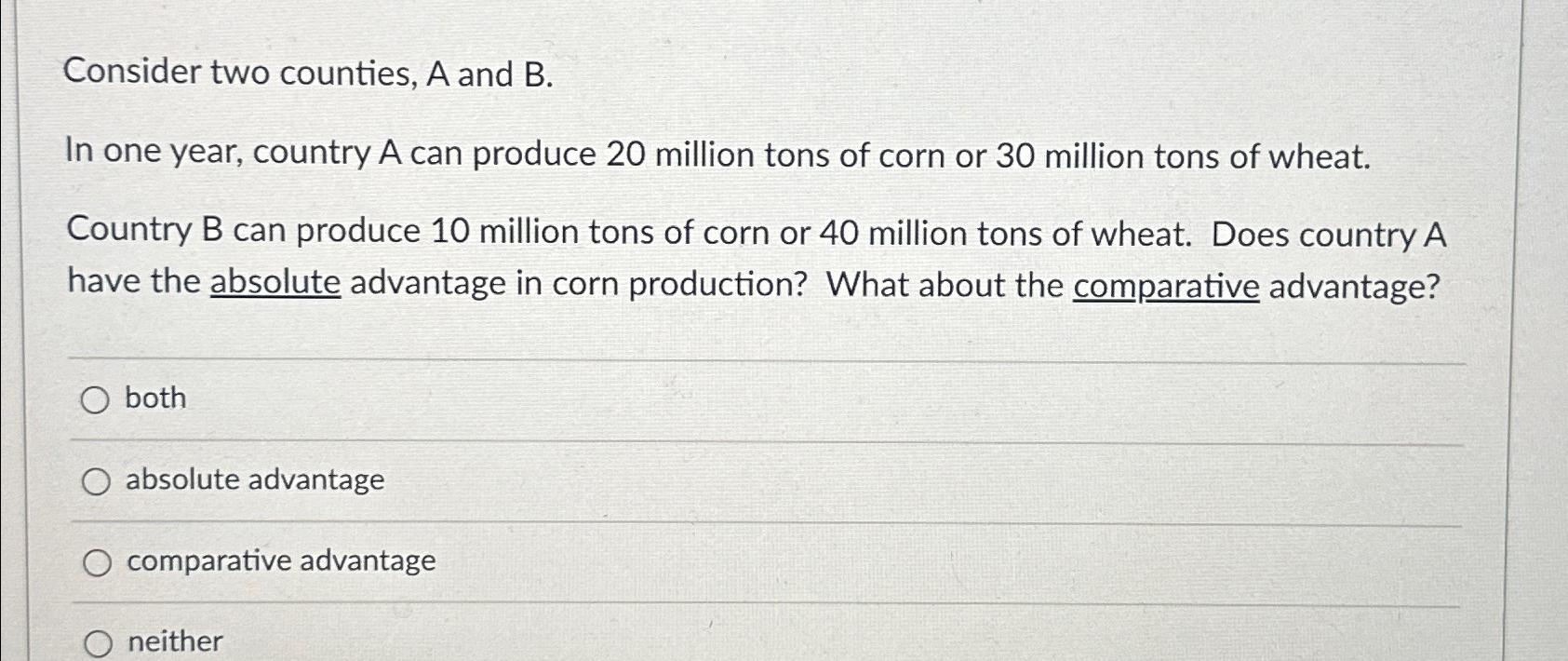 Consider two counties, A and B . In one year,