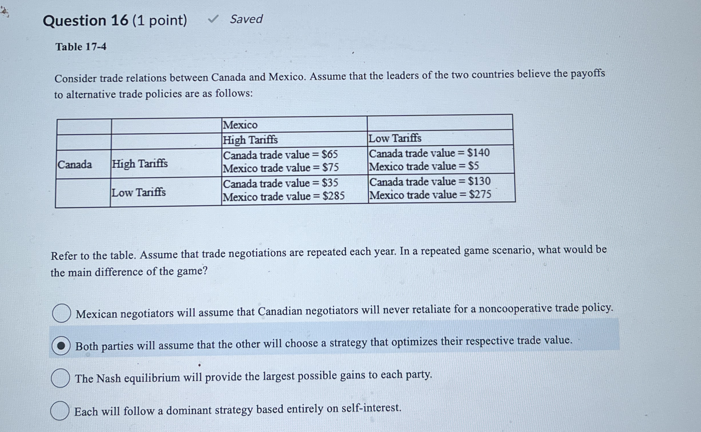 Question 1 6 ( 1 point ) Saved Table 1 7 - 4