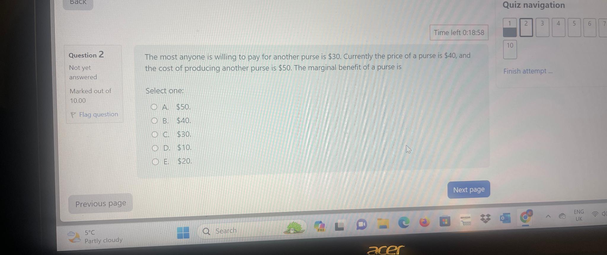 Quiz navigation Time left 0 : 1 8 : 5 8 1 2 3 4 5