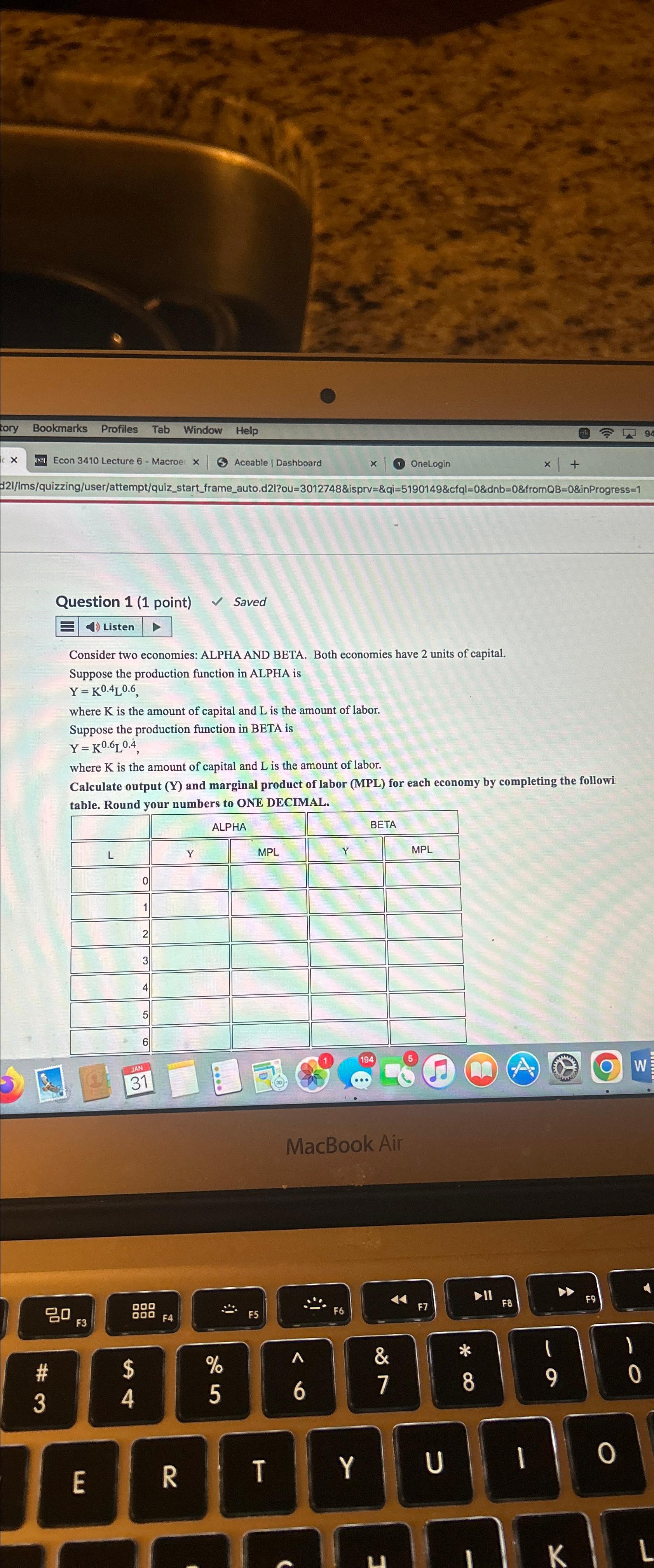 Question 1 ( 1 point ) Saved Consider two