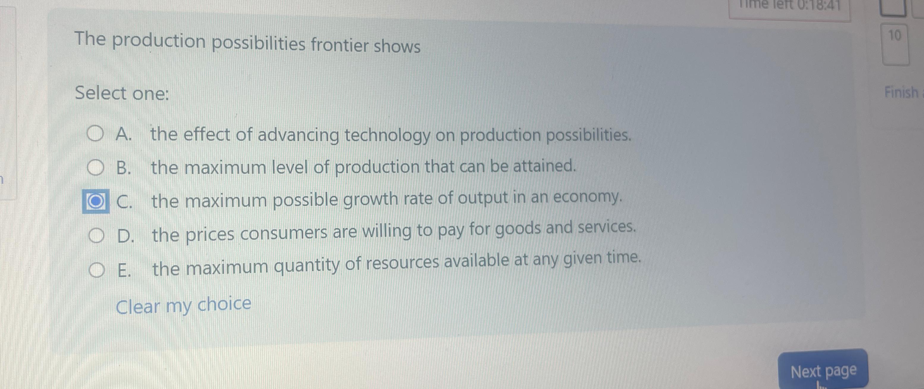 The production possibilities frontier shows