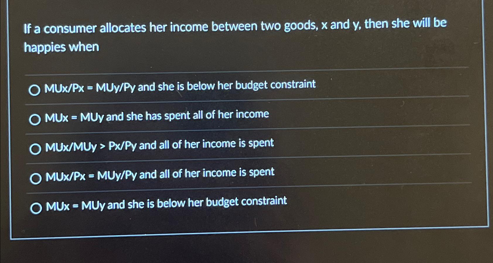 If a consumer allocates her income between two
