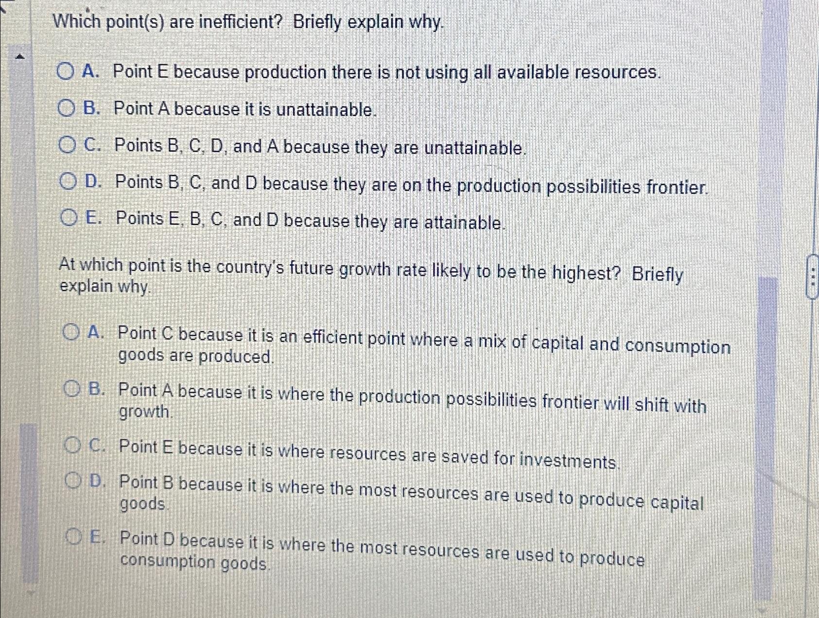 Which point ( s ) are inefficient? Briefly