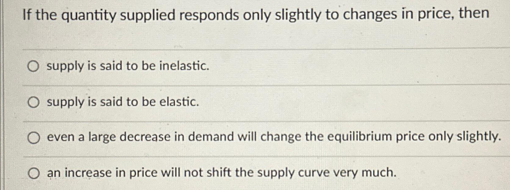 If the quantity supplied responds only slightly