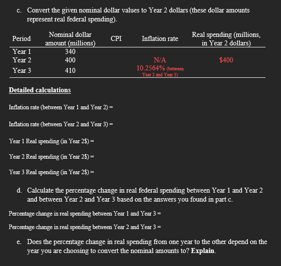 c . Convert the given nominal dollar values to