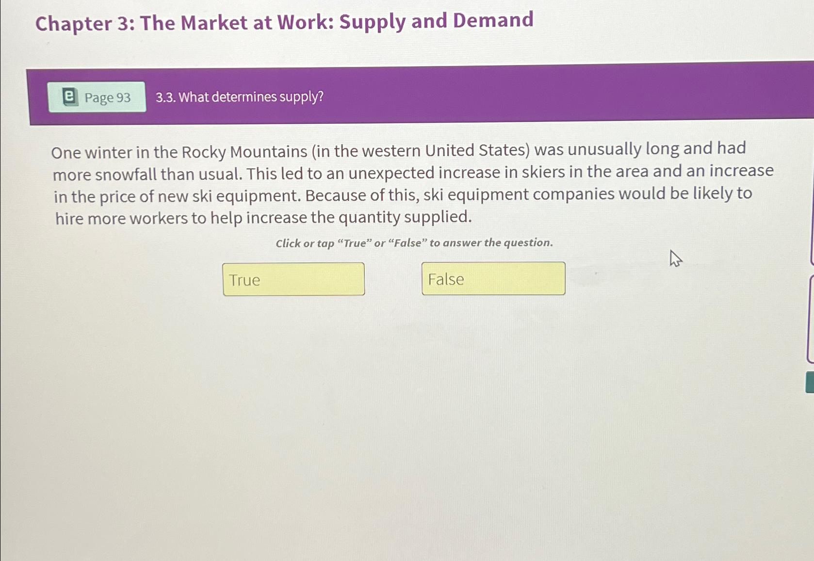 Chapter 3 : The Market at Work: Supply and Demand