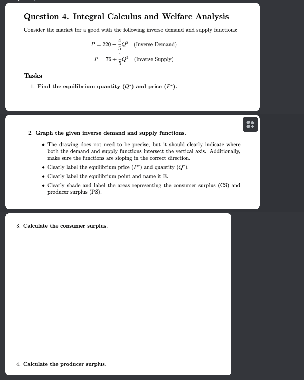 Question 4 . Integral Calculus and Welfare