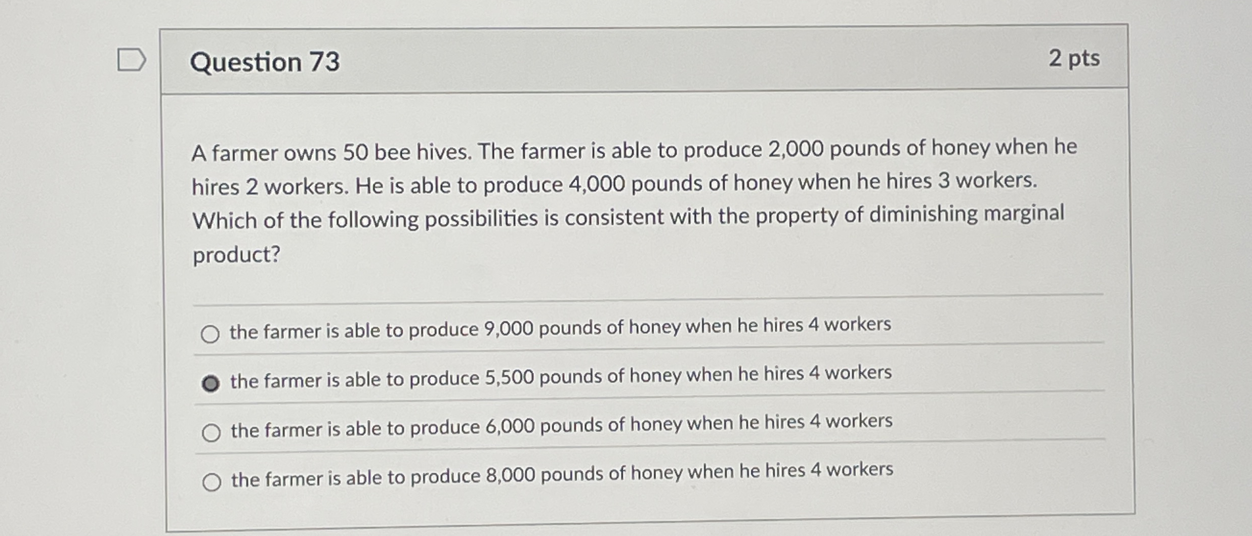Question 7 3 2 pts A farmer owns 5 0 bee hives.