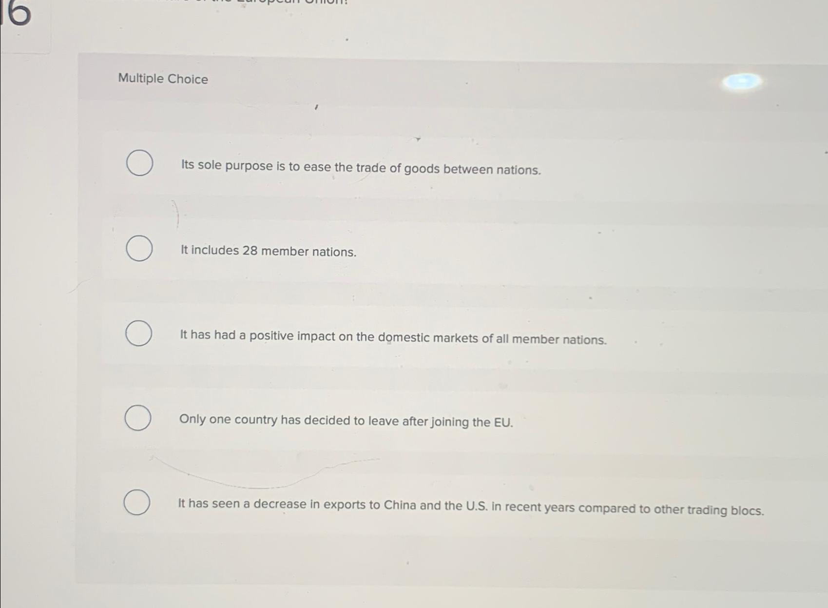 Multiple Choice Its sole purpose is to ease the