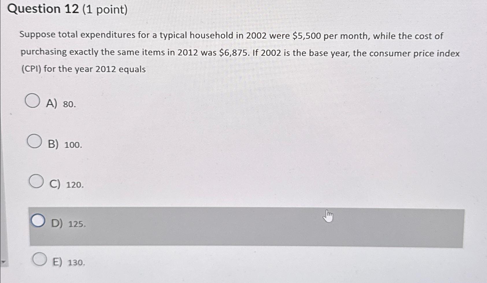 Question 1 2 ( 1 point ) Suppose total