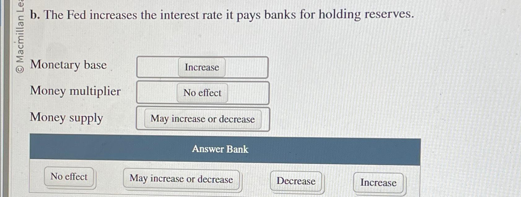 b . The Fed increases the interest rate it pays