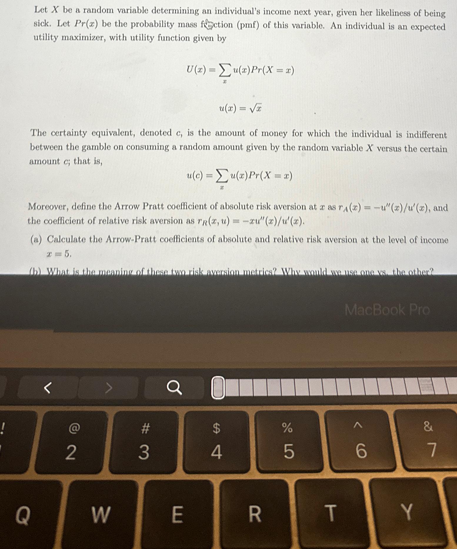 Let x be a random variable determining an