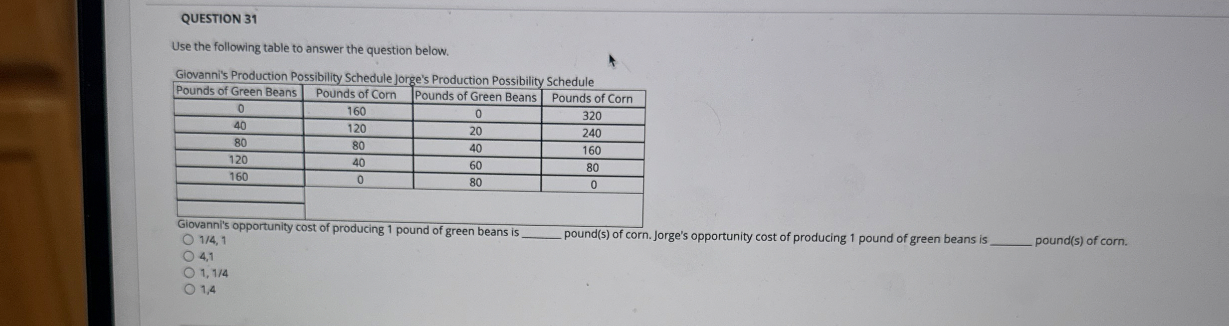 QUESTION 3 1 Use the following table to answer