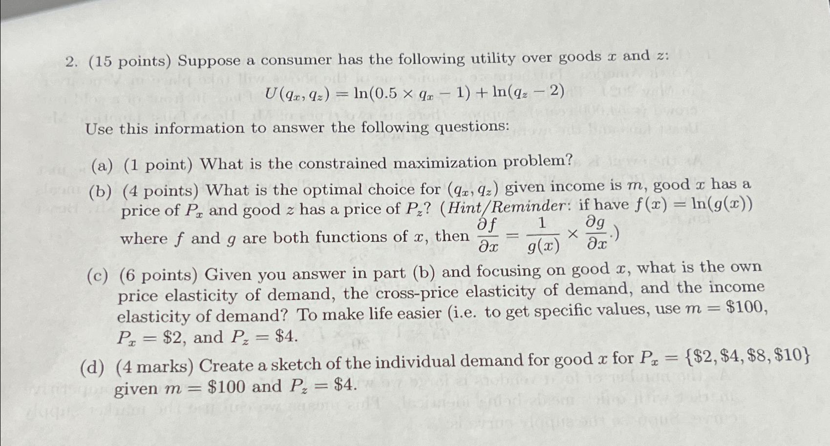 ( 1 5 points ) Suppose a consumer has the