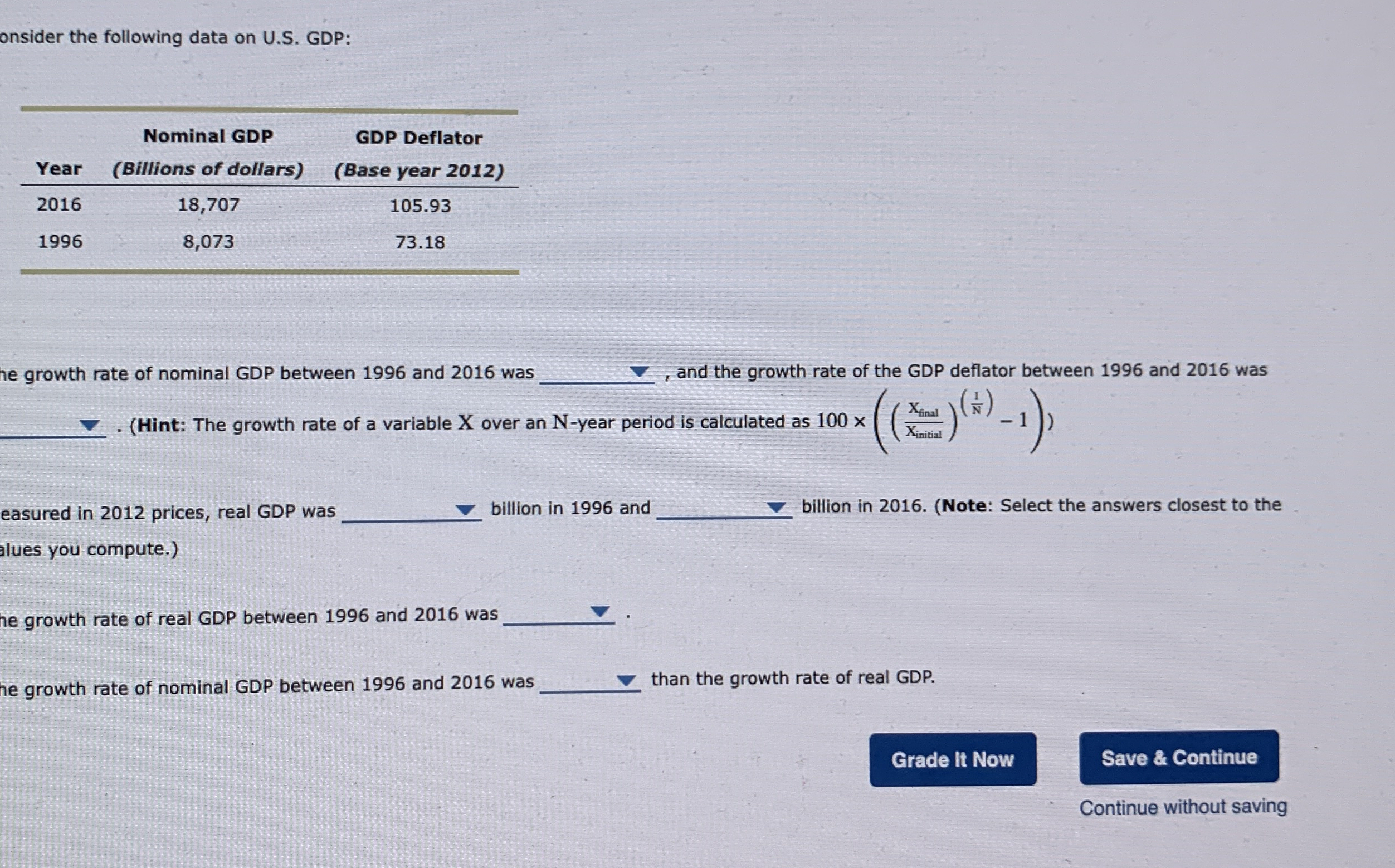onsider the following data on U . S . GDP: \