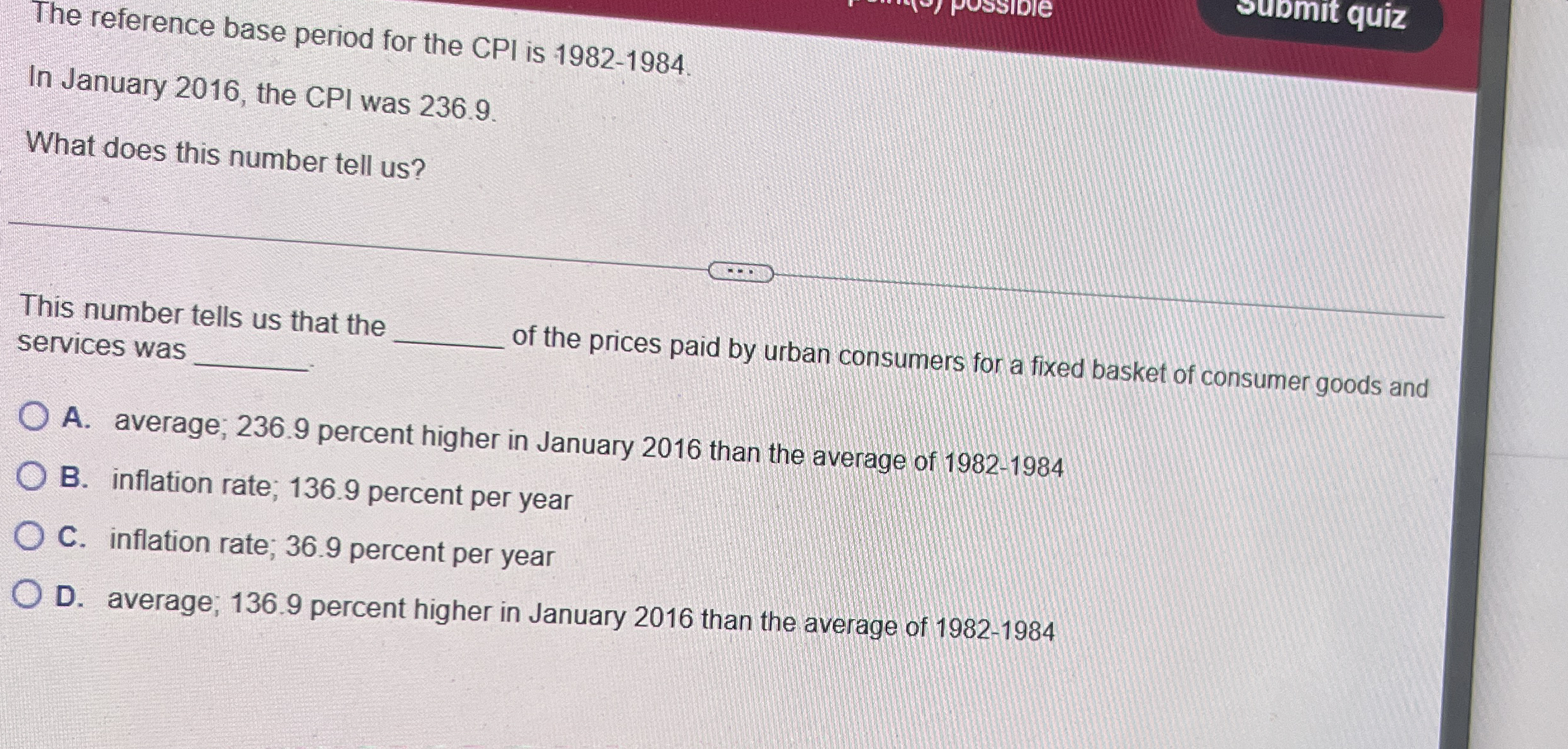 The reference base period for the CPI is 1 9 8 2