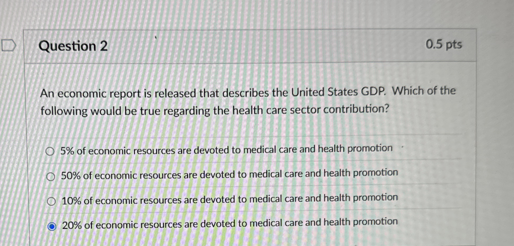 Question 2 0 . 5 pts An economic report is