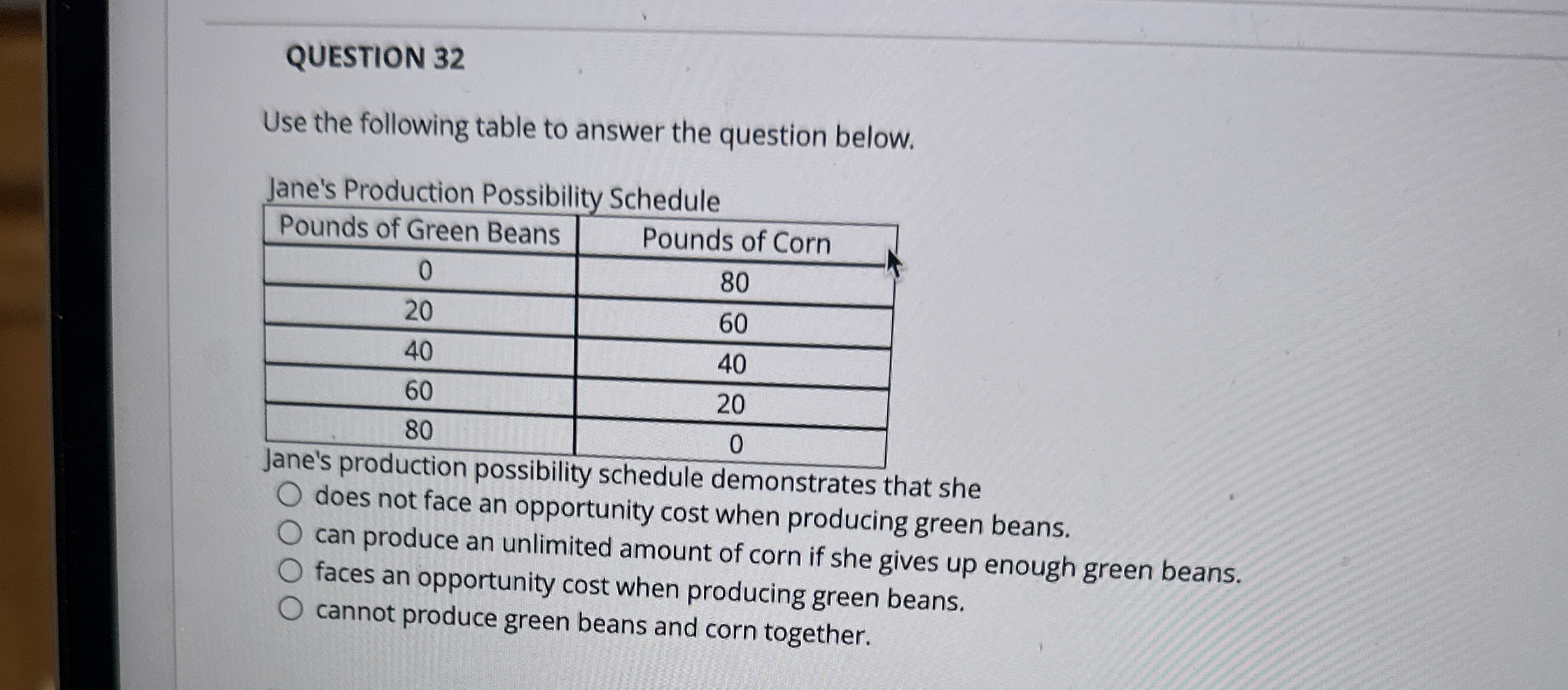 QUESTION 3 2 Use the following table to answer