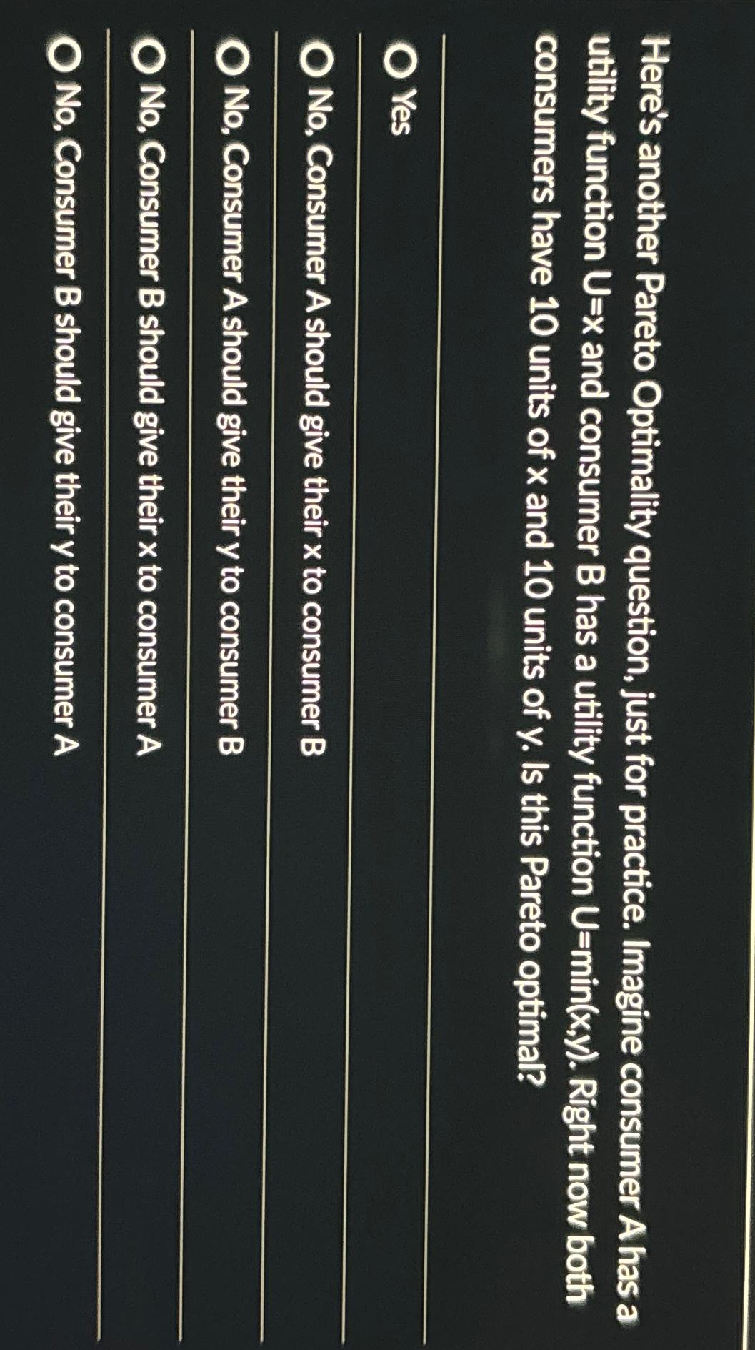 Here's another Pareto Optimality question, just