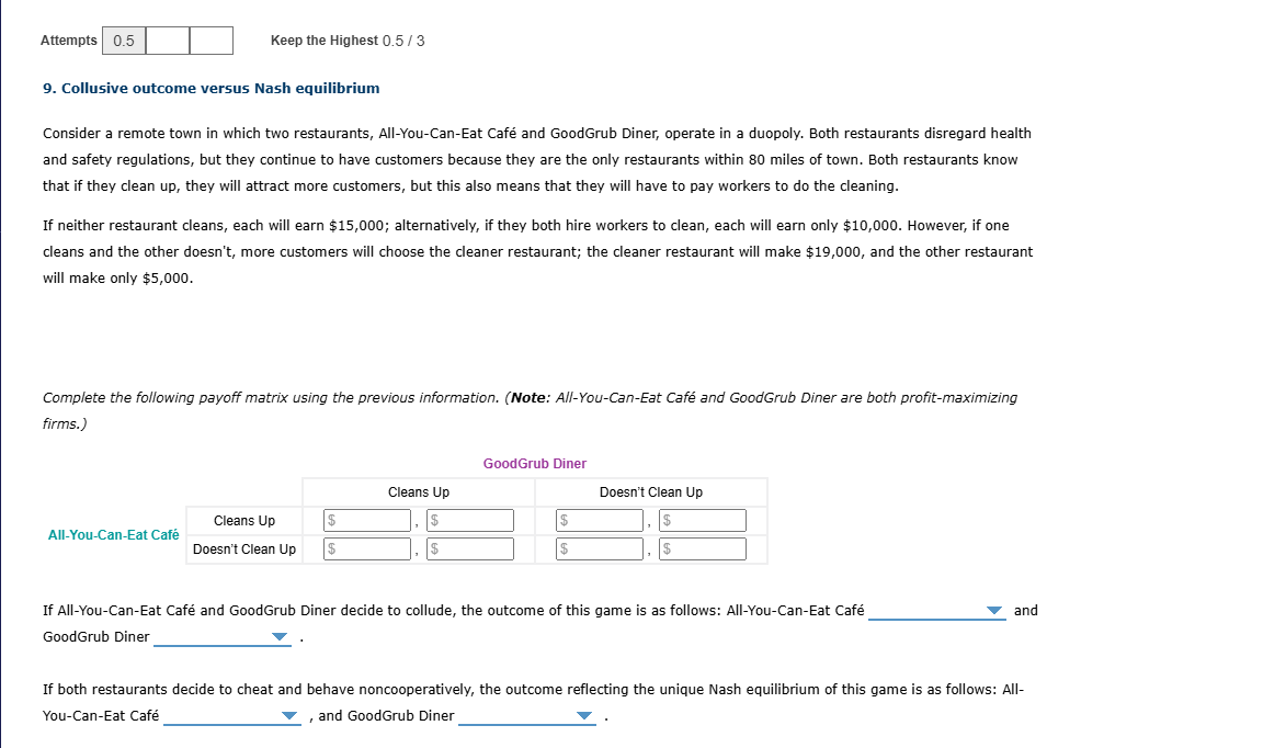 9 . Collusive outcome versus Nash equilibrium