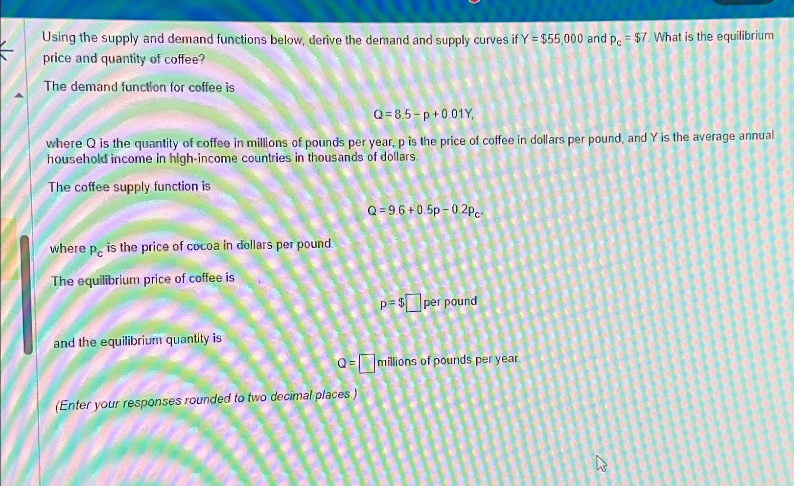 Using the supply and demand functions below,