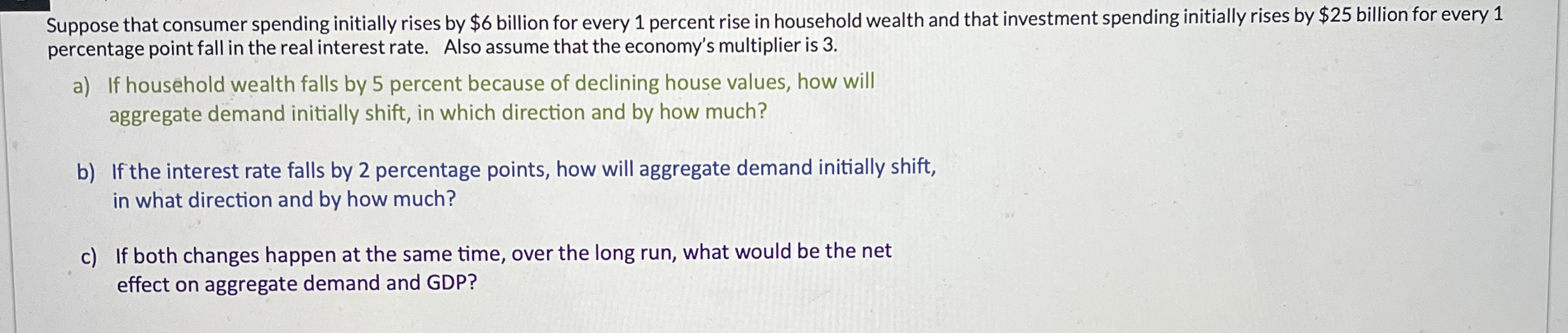 Suppose that consumer spending initially rises by