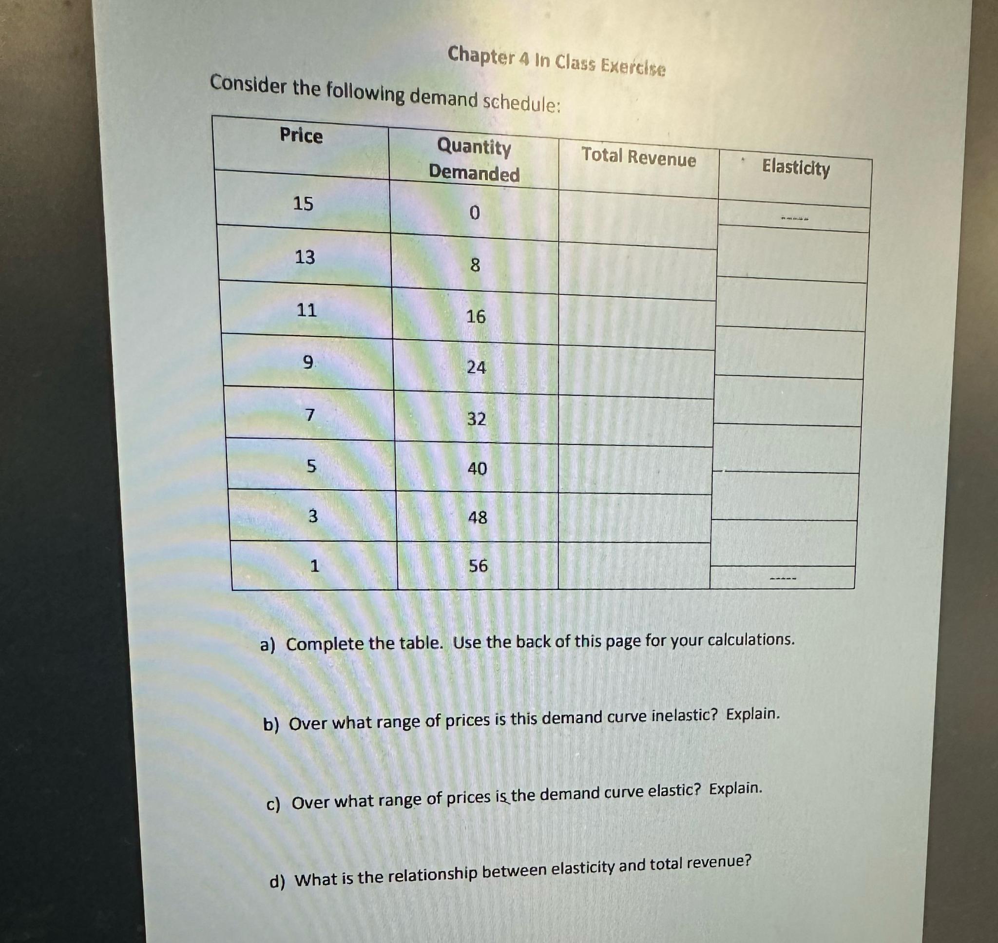 Chapter 4 In Class Exerelste Consider the