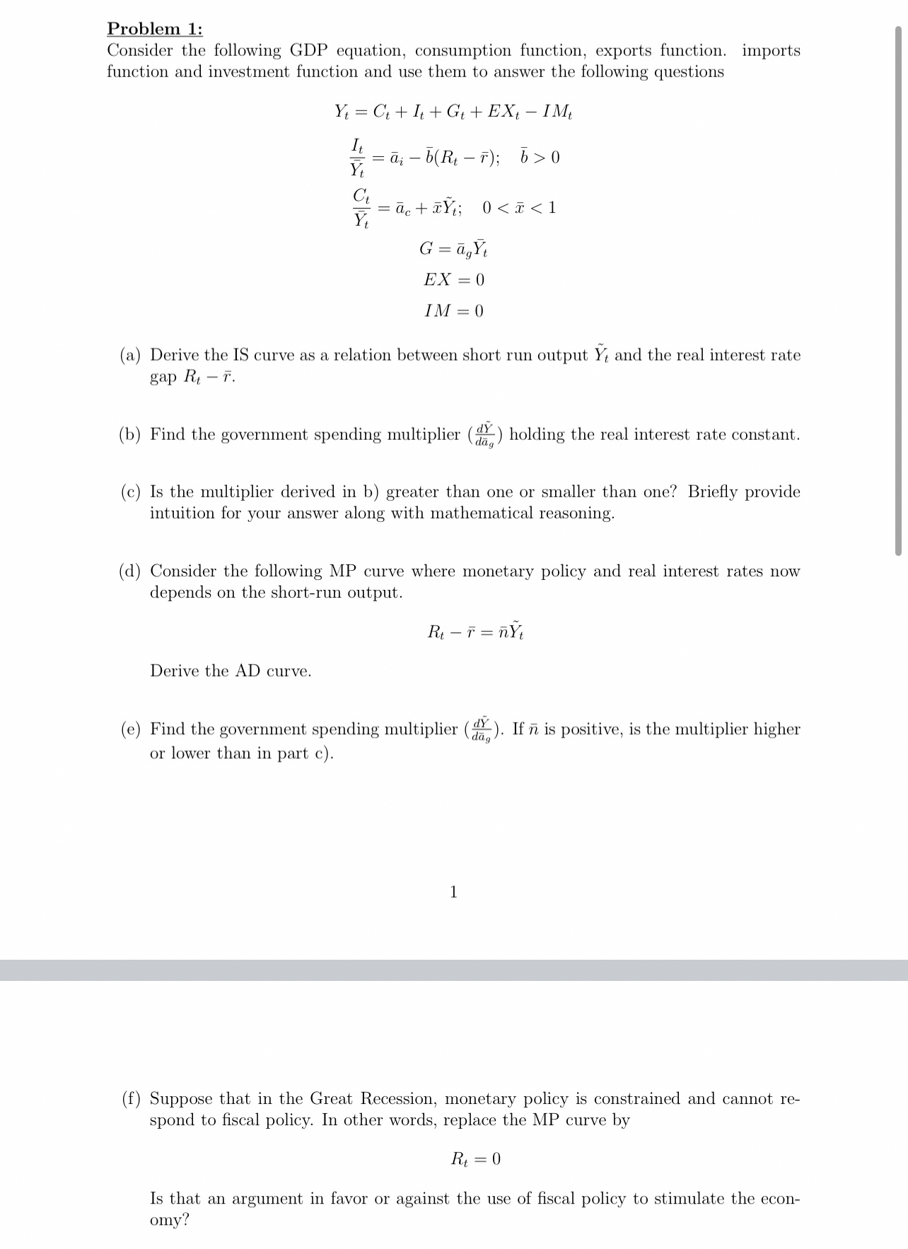 Problem 1 : Consider the following GDP equation,
