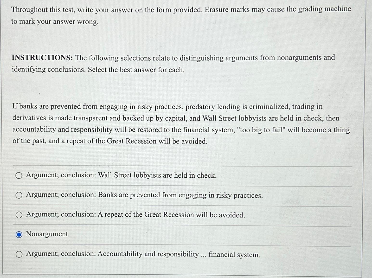 Throughout this test, write your answer on the