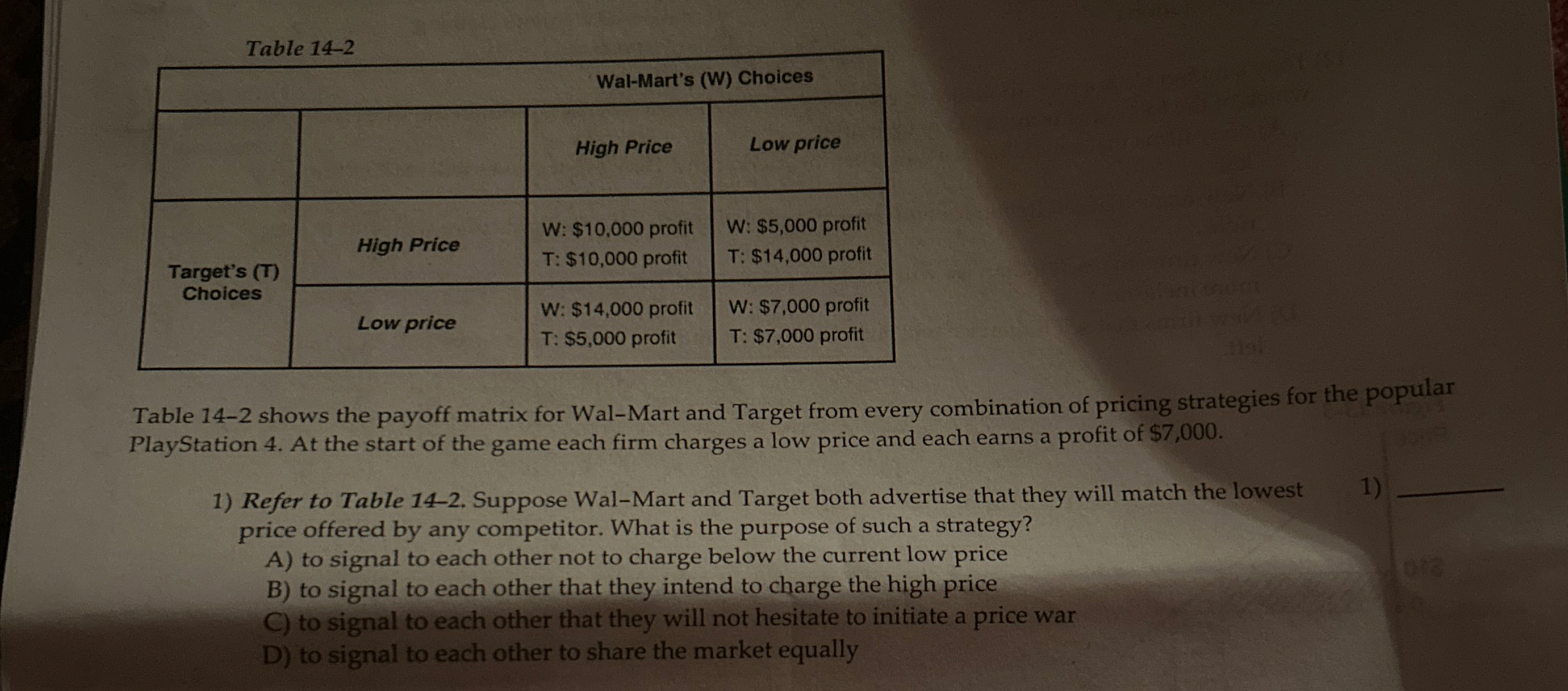 Table 1 4 - 2 \ table [ [ , , Wal - Mart's ( W )