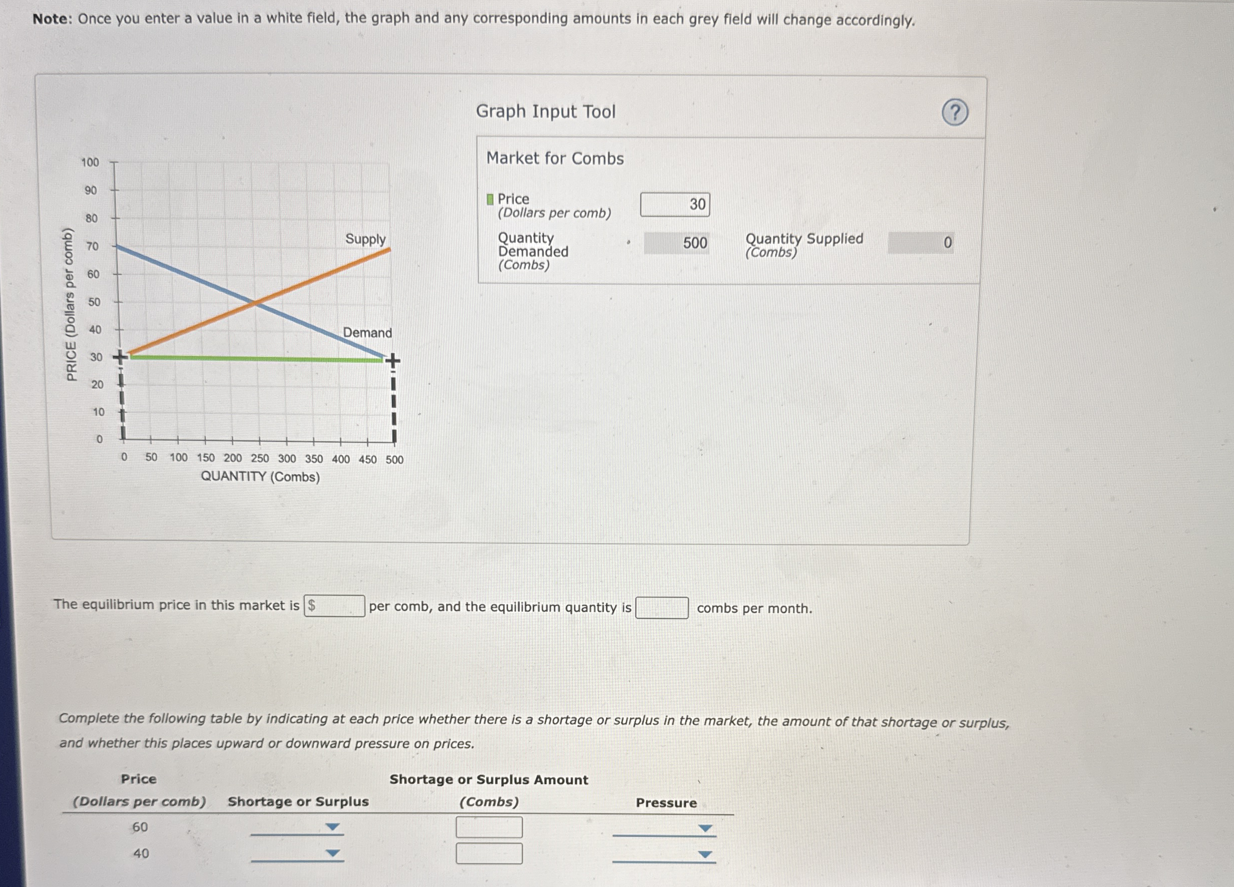 Note: Once you enter a value in a white field,