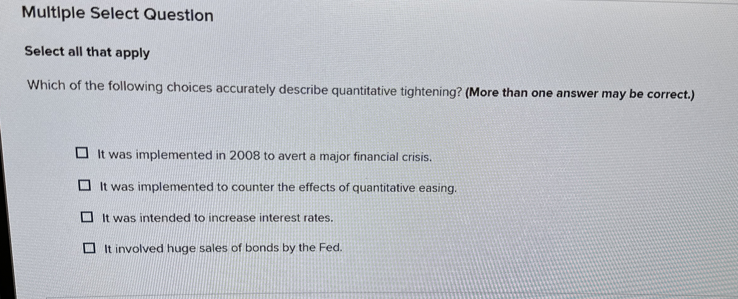 Multiple Select Question Select all that apply
