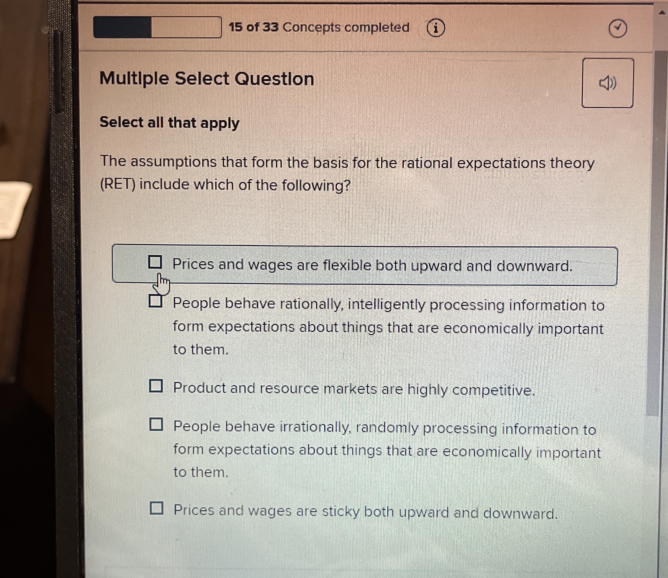 1 5 of 3 3 Concepts completed Multiple Select