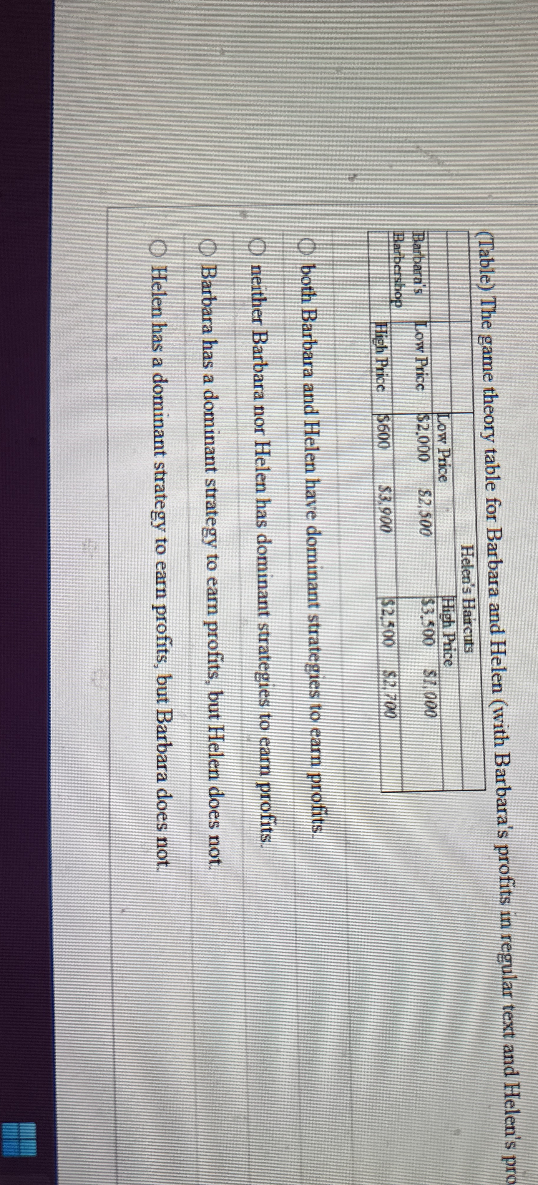( Table ) The game theory table for Barbara and