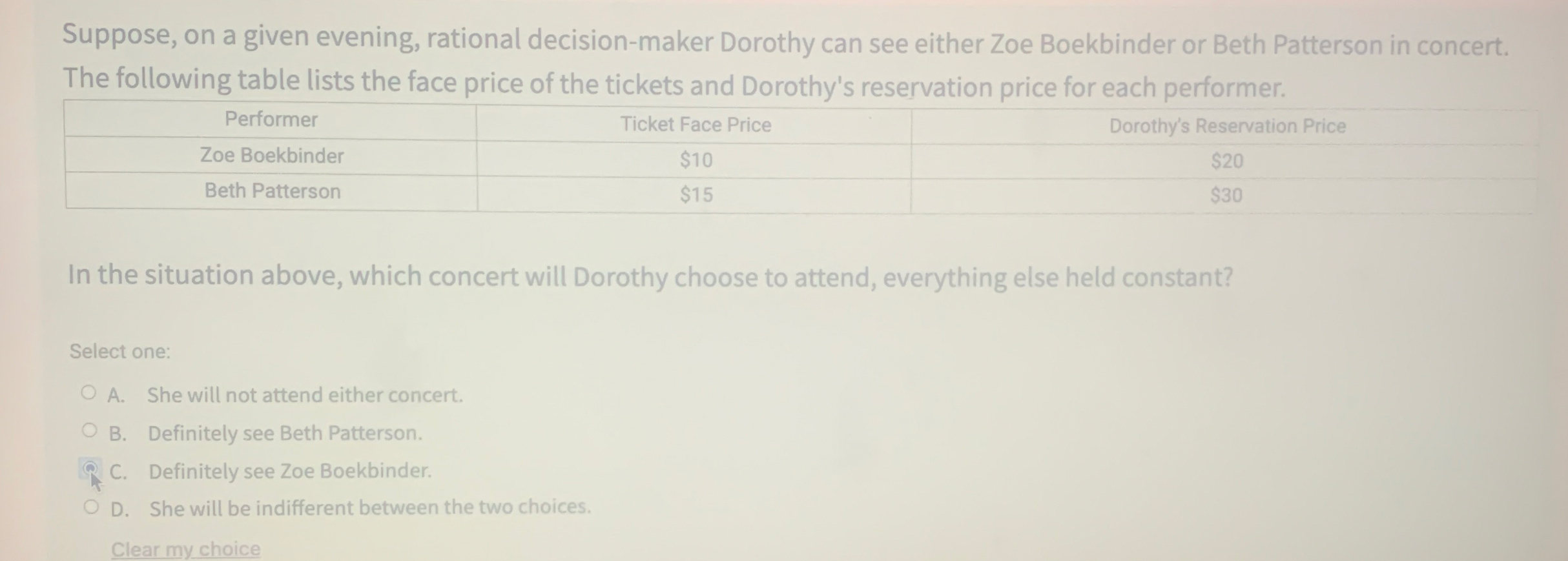 Suppose, on a given evening, rational decision -