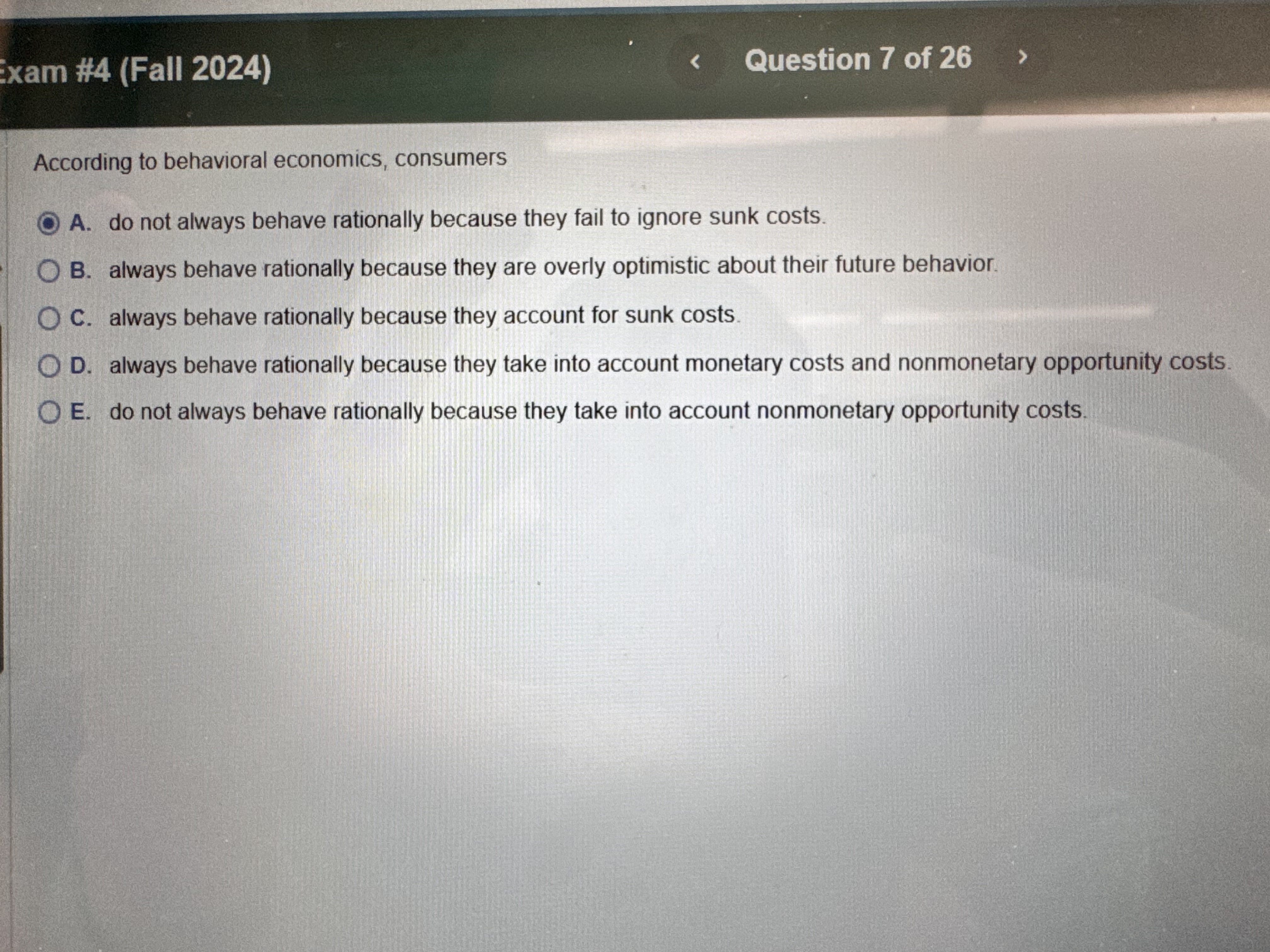 xam # 4 ( Fall 2 0 2 4 ) Question 7 of 2 6