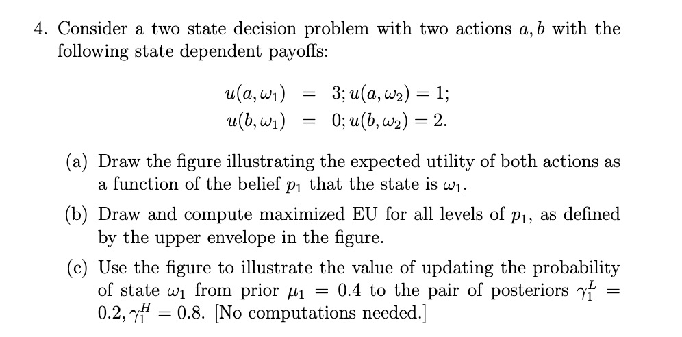 Consider a two state decision problem with two