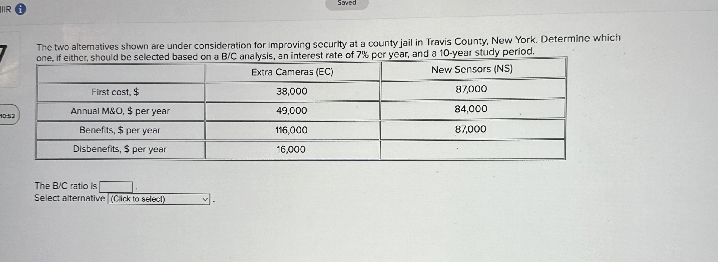 Saved The two alternatives shown are under