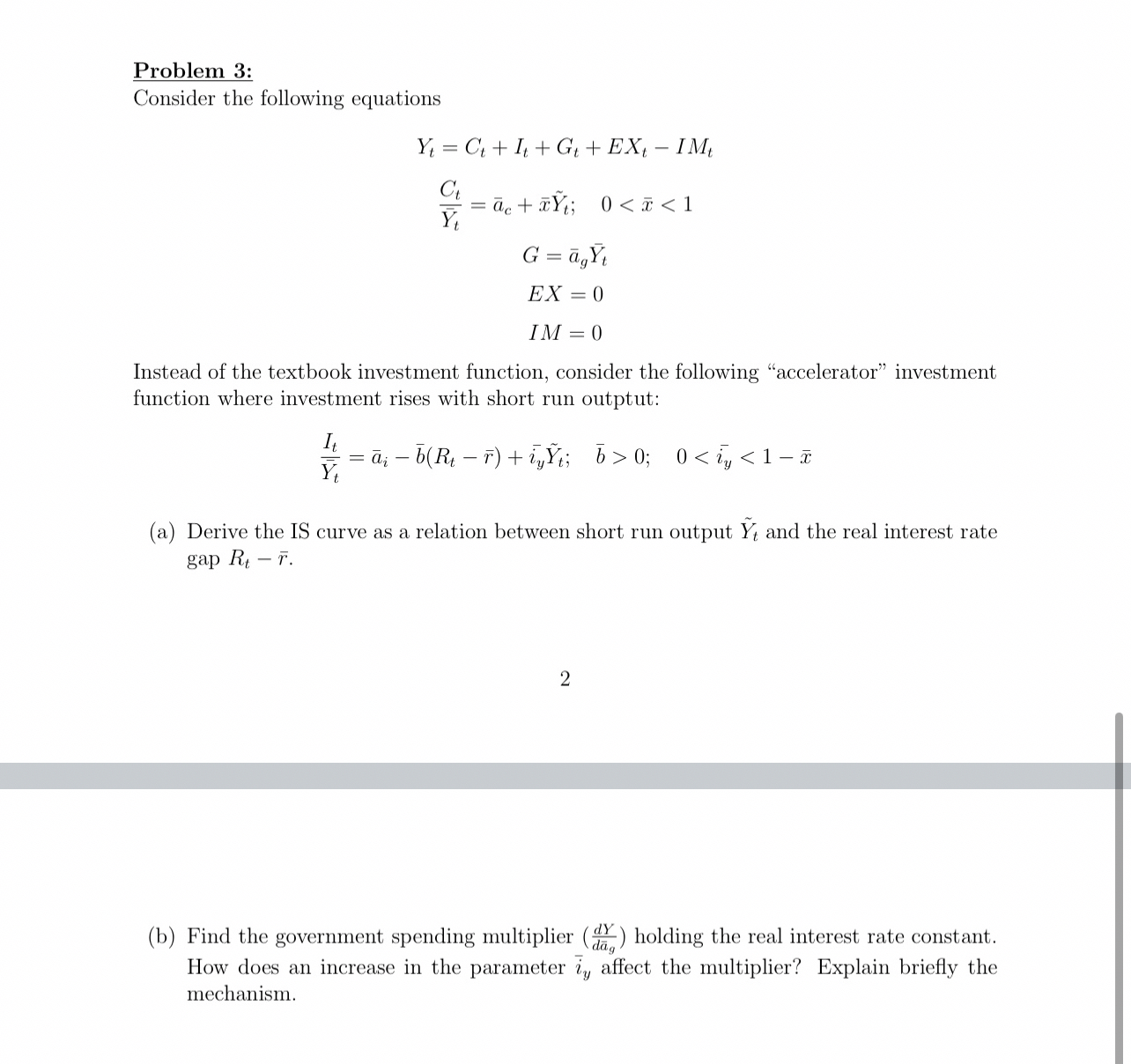 Problem 3 : Consider the following equations Y t