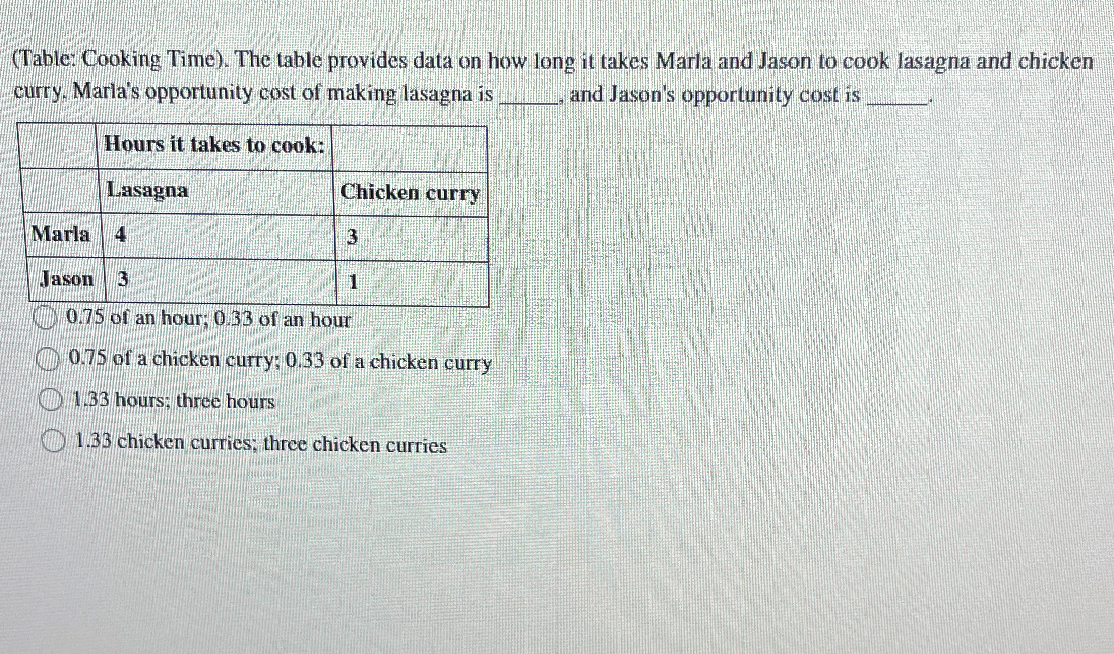 ( Table: Cooking Time ) . The table provides data