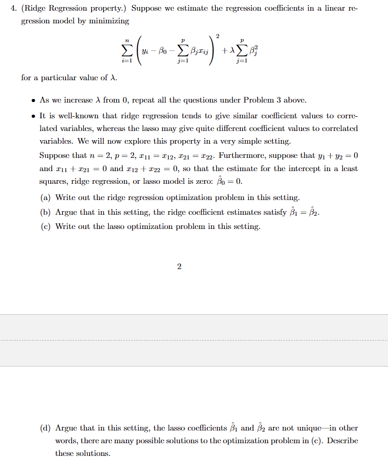 ( d ) Argue that i n this setting, the lasso