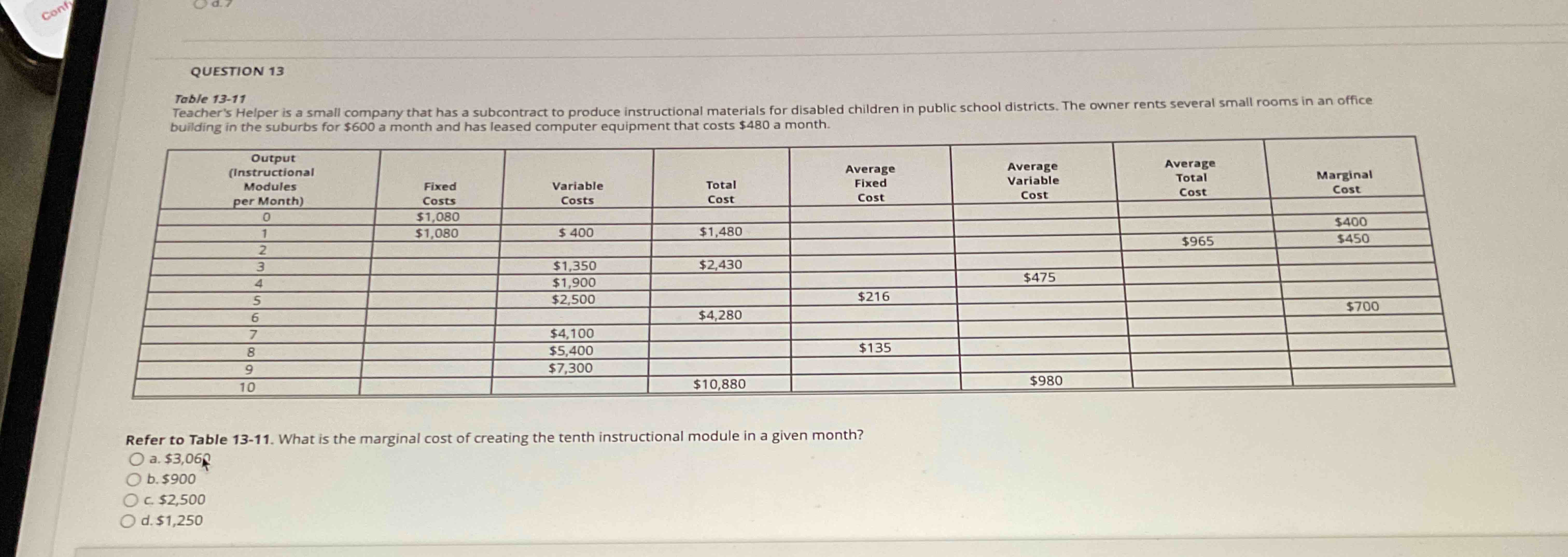 QUESTION 1 3 Table 1 3 - 1 1 Teacher's Helper i s